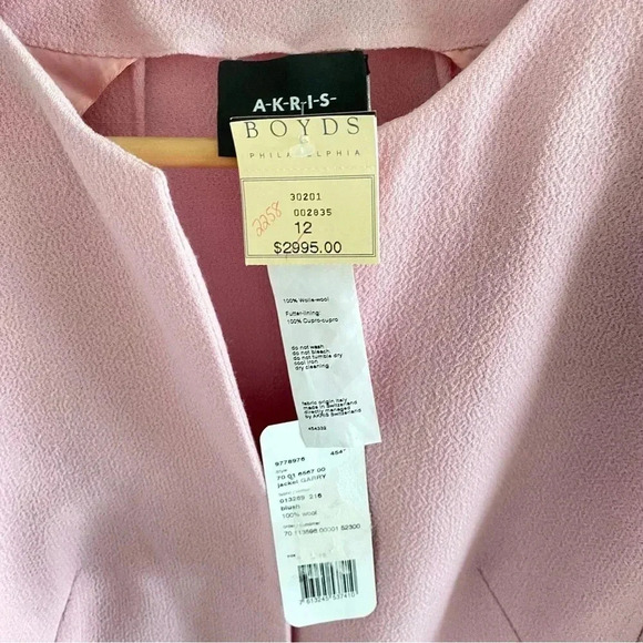 AKRIS Garry Pink Double-Faced Wool Crepe Fringe Jacket Sz 12 - Picture 4 of 16